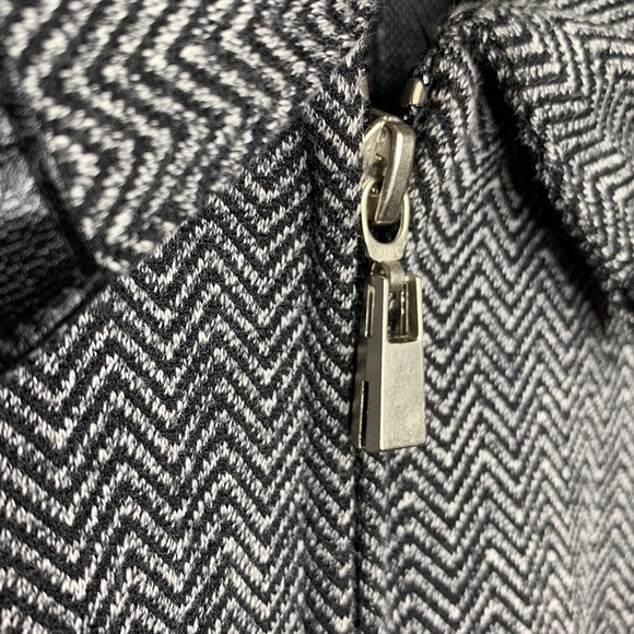 AVENUE Jacket Black & White Herringbone Zip Front Boxy Vegan Leather Trim 22 - Picture 6 of 12